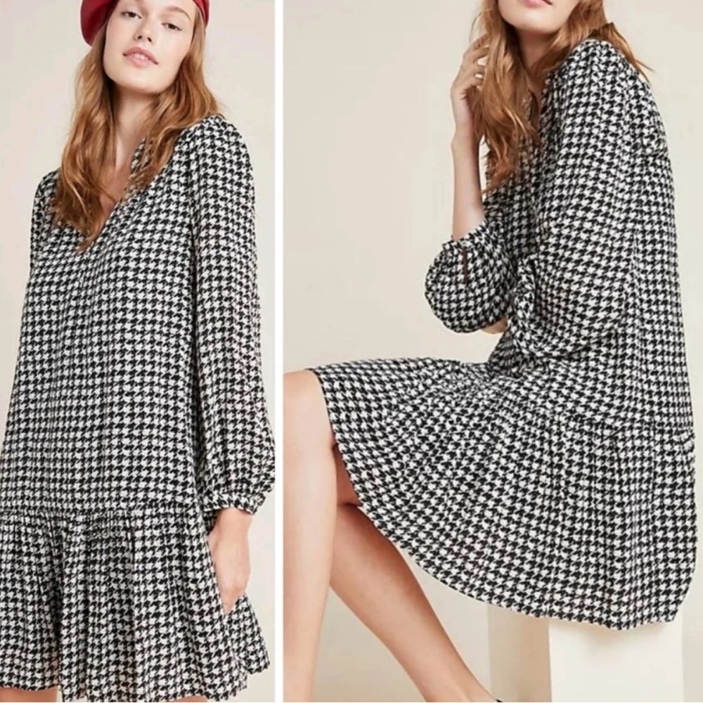 MAEVE ANTHROPOLOGIE Margaret Black/White Houndstooth Tunic Dress XS